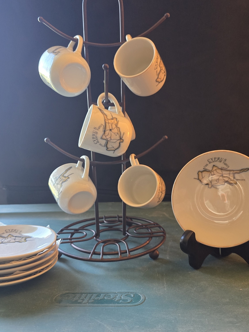 Ceramic White Coffee Cup and Saucer Set with Stand - Unbranded